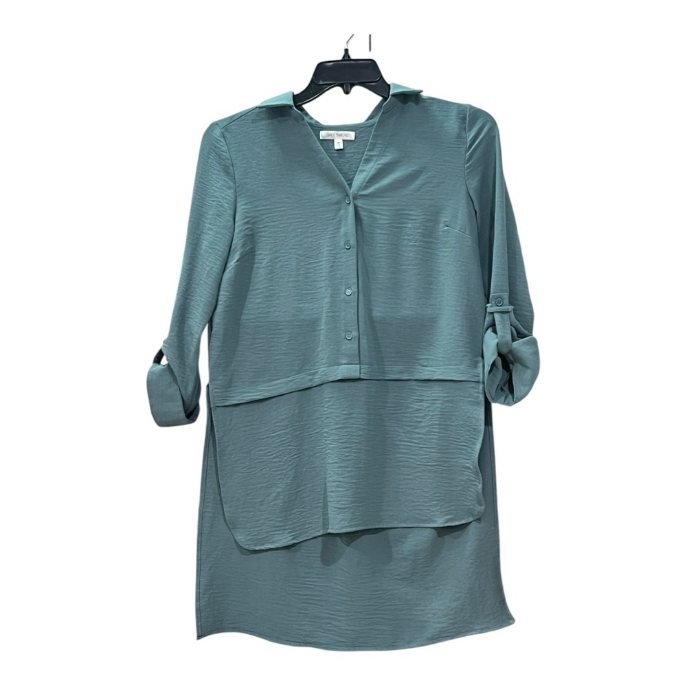 Teal Button-Up Tunic Blouse EUC like new BOX27